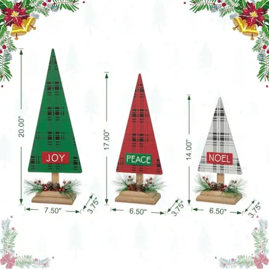Glitzhome&reg; Christmas Plaid Table Tree Set {9}