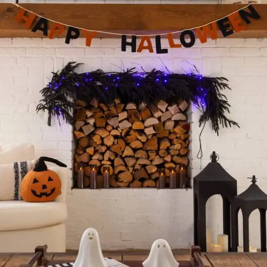 4ft. Artificial Real Touch Halloween Black Norfolk Island Pine Garland with Natural Look {7}