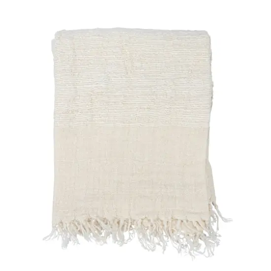 Hello Honey&reg; Cream & Natural Stripes & Fringe Woven Linen Throw Blanket {7}