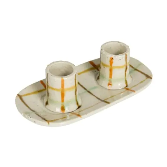 Hello Honey&reg; 5.75" Multicolor Plaid Charm Stoneware Taper Candle Holder {1}