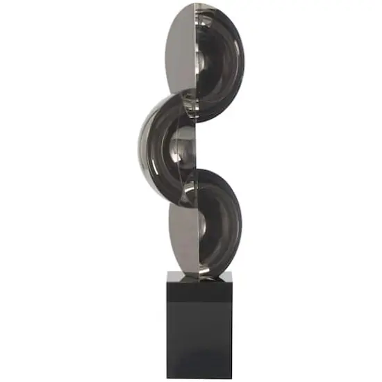 18" Black Crystal Abstract Sculpture with Stacked Semi Circles {4}