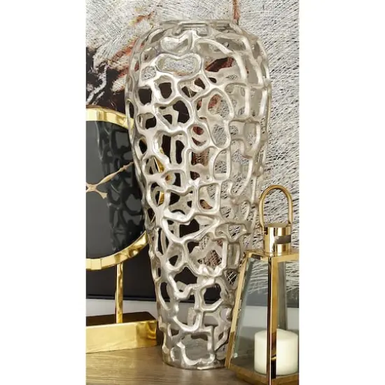 25" Silver Aluminum Contemporary Vase {6}