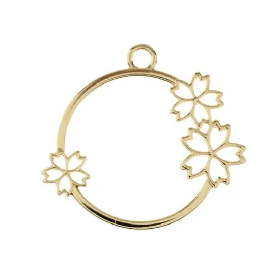 John Bead Beadwork Findings Gold Circle with Flowers Pendant, 4ct. {1}