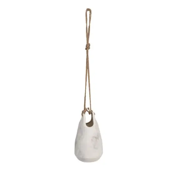 Hello Honey&reg; 12.25" White Distressed Volcano Finish Stoneware Hanging Planter with Jute Rope Hanger {1}