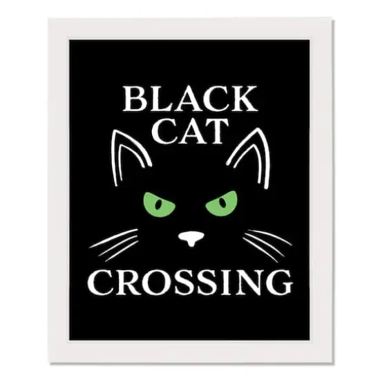 Black Cat Crossing White Framed Print Wall Art {1}