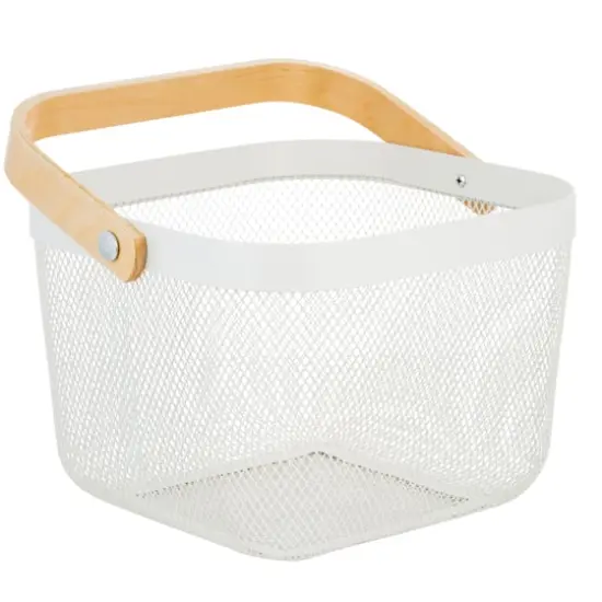Simplify White Mesh Tote with Bamboo Handle {3}