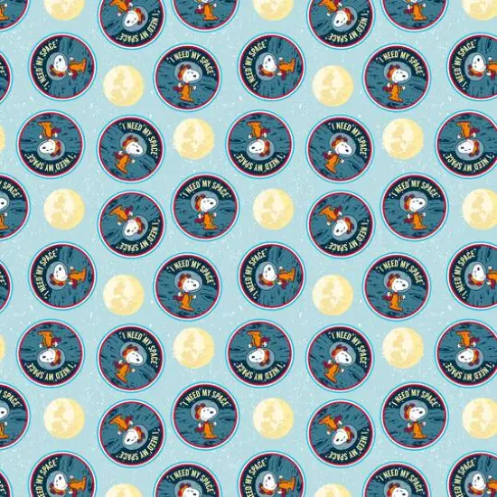 Peanuts Light Blue Lunar Landing Snoopy Needs Space Cotton Fabric {1}