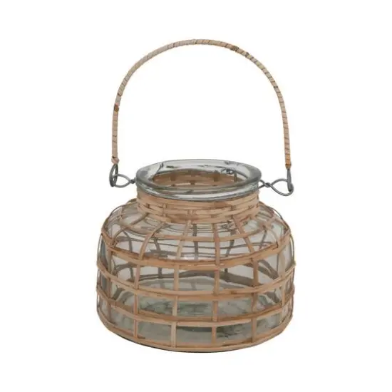 Hello Honey&reg; 4'' Glass Rattan Wrapped Vase/Tealight Holder with Handle {1}