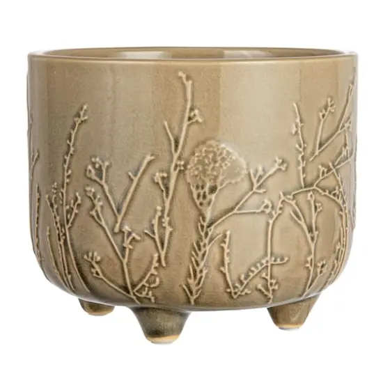 Hello Honey® 6" Green Footed Stoneware Planter with Botanical Design {6}