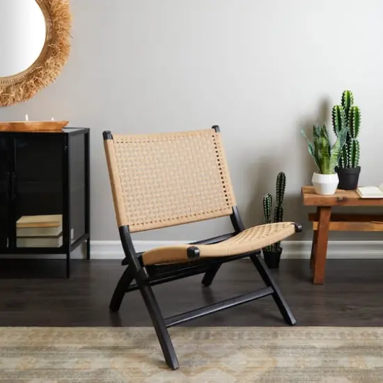 34" Black Wood Handmade WovenFolding Chair {7}