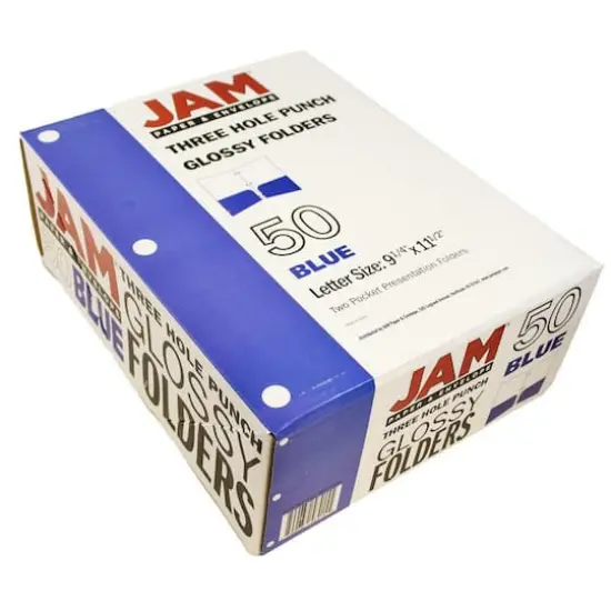 JAM Paper Laminated 2-Pocket Glossy 3-Hole Punch School Folders, 6ct. Blue {6}