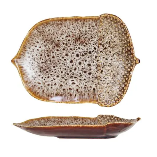 Hello Honey 8.25" Brown Reactive Glaze Stoneware Acorn Shaped Plate {1}