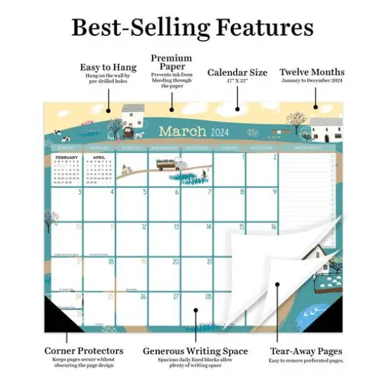 TF Publishing 2024 Folk Love Medium Desk Pad Monthly Blotter Calendar {4}