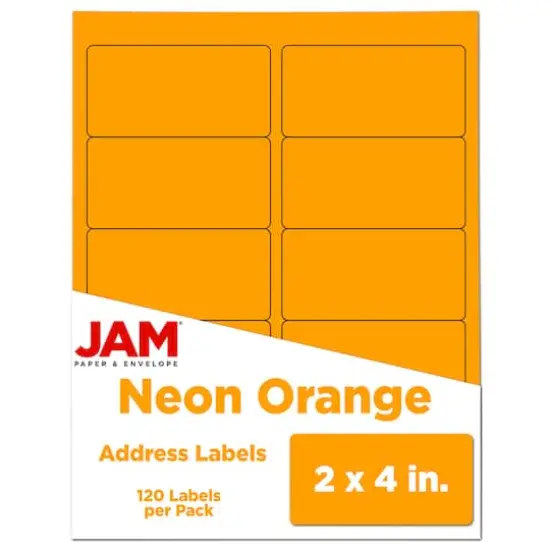 JAM Paper Standard Address Labels, 120ct. Neon Fluorescent Orange {1}