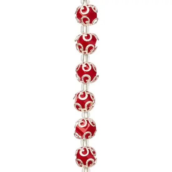Red Faceted Glass Bead With Bead Cap, 10mm by Bead Landing&trade; {1}