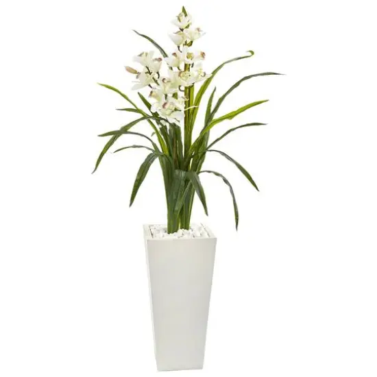 4ft. Boat Orchid Artificial Plant in White Tower Planter {1}