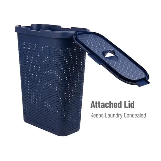 Mind Reader 40L Ventilated Slim Laundry Hamper with Cut Out Handles & Attached Hinged Lid, 2ct. Navy {6}