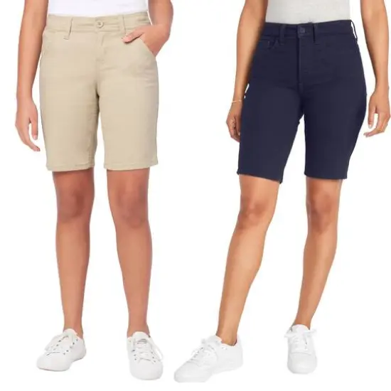 Galaxy by Harvic 2 Pack Juniors School Uniform Super Stretch Bermuda Shorts Navy/Khaki {1}