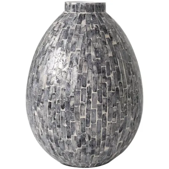 12" Gray Mother of Pearl Handmade Mosaic Inspired Vase {4}