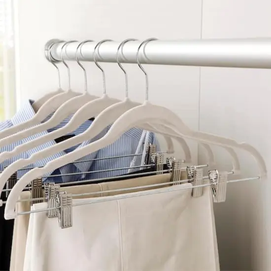 Simplify Slim Velvet Hangers with Clips, 6ct. Ivory {5}