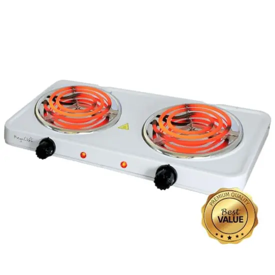 MegaChef White Electric Portable Lightweight Dual Coil Burner Cooktop Buffet Range {6}