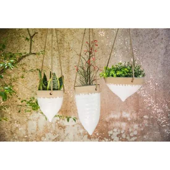 Hello Honey&reg; 8.5" White Stoneware Hanging Planter with Jute Rope {4}