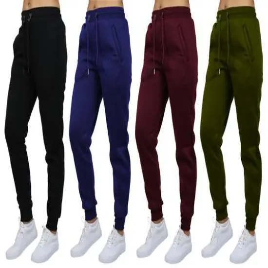 Galaxy by Harvic Women's Relaxed Fit Fleece-Lined Jogger Sweatpants 4 Pack Black/Navy/Burgundy/Olive {1}