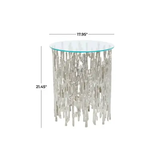 21" Silver Aluminum Accent Table with Glass Tabletop {8}