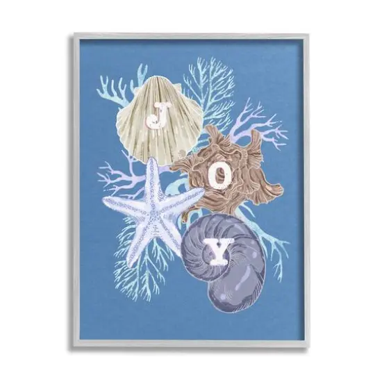 Stupell Industries Joy Nautical Holiday Seashells Framed Giclee Art Gray {1}