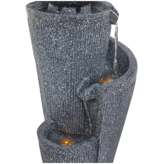35" Dark Gray Fiberglass 3-Tier Fountain with LED Light {4}