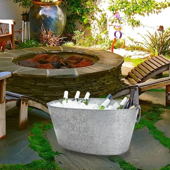 Mind Reader 12'' Large Round Galvanized Steel Beverage Tub with Handles {9}