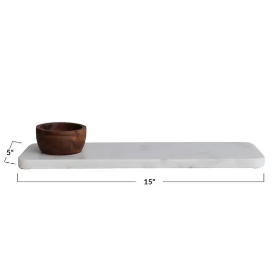 Hello Honey&reg; 15" White Modern Marble Charcuterie Board with Brown Acacia Wood Bowl {6}