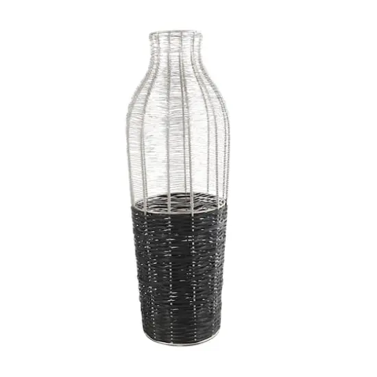 24" Silver Metal Vase with Woven Black Rattan Base {5}
