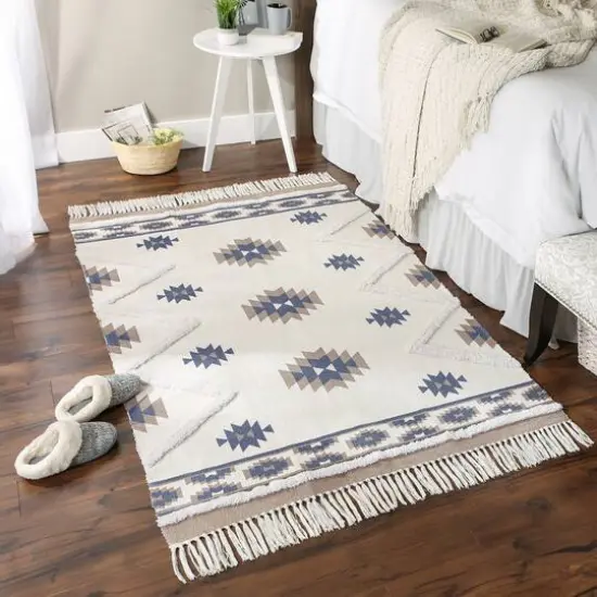 DII&reg; Southwestern Textured Hand-Loomed Shag Rug Stone/Blue {4}