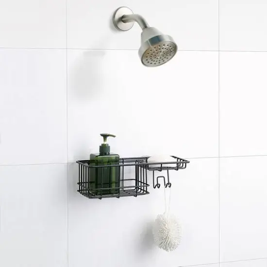 SunnyPoint Wall Mounted Shower Basket Black {4}