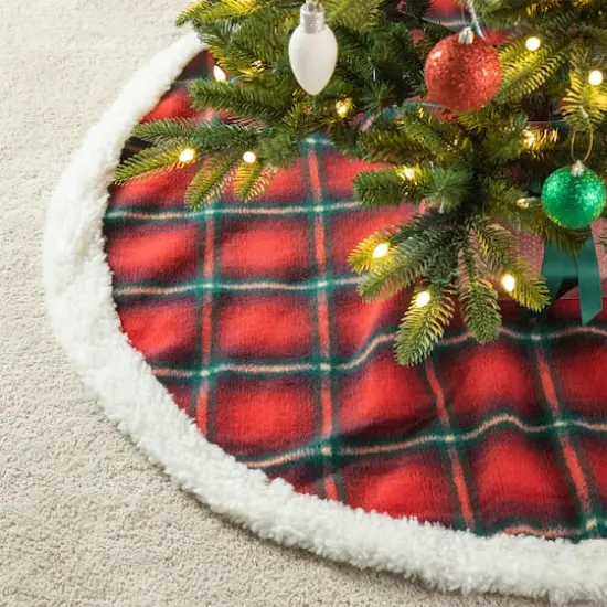 Glitzhome&reg; 48" Red & Black Plaid Reversible Sherpa/Flannel Christmas Tree Skirt {3}