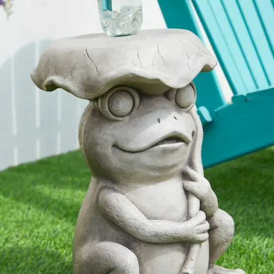 Glitzhome&reg; 19" Frog & Lotus Faux Concrete Garden Stool {7}