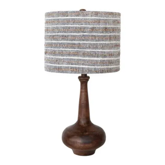 Hello Honey&reg; 28" Mango Wood Table Lamp with Woven Cotton and Linen Striped Shade {3}