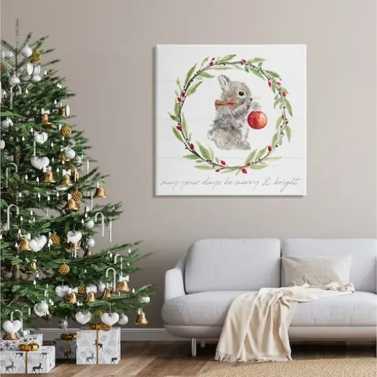 Stupell Industries Merry & Bright Bunny Wreath Canvas Wall Art {3}