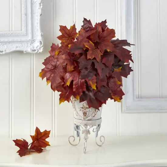 20" Autumn Maple Leaf Plant in Metal Planter {4}