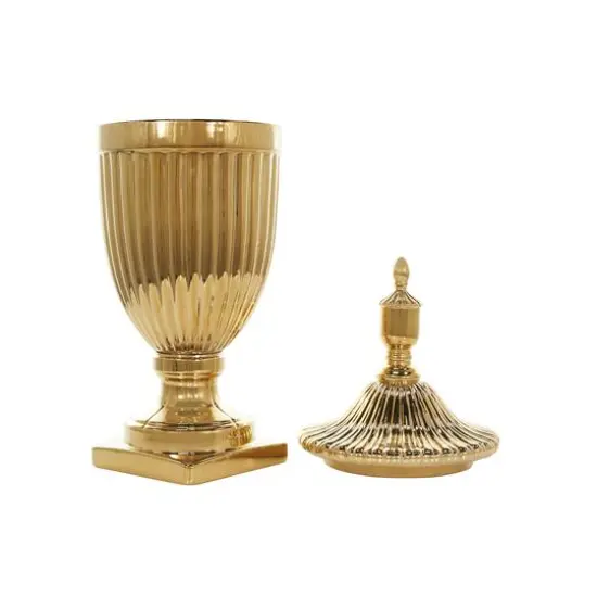 31.5" Gold Ceramic Decorative Jars with Grooves {5}