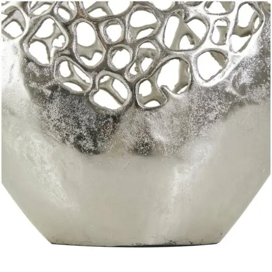 21" Silver Aluminum Metal Rounded Vase with Freeform Open Lattice Work {5}