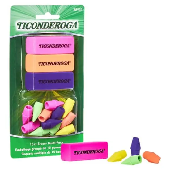Ticonderoga&reg; Neon Beveled & Wedge Cap Eraser Combo Set, 8 Packs of 15 {3}