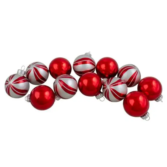 12ct. Red & Silver 2-Finish Swirl Glass Christmas Ball Ornaments {1}