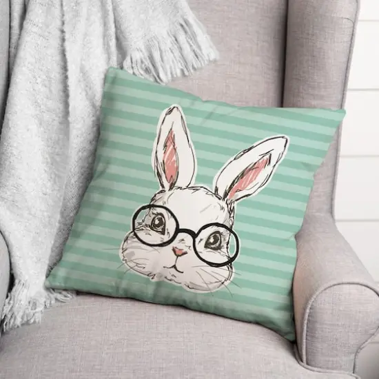 Bunny With Glasses 18" x 18" Throw Pillow {3}