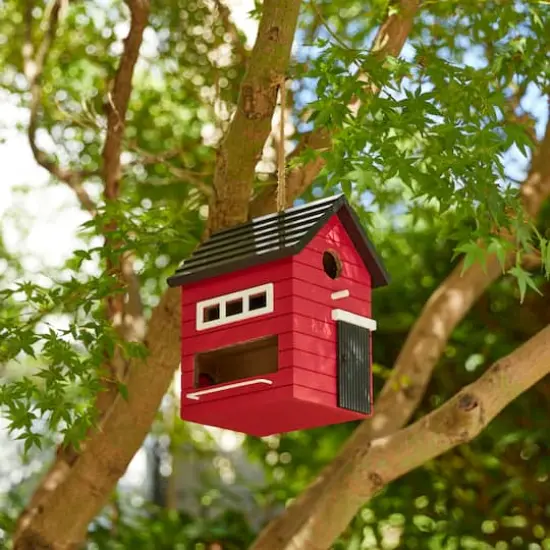 Glitzhome&reg; 10.25" Modern Red Wood Garden Birdhouse {5}