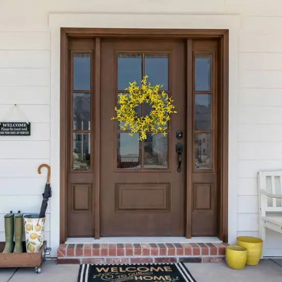 24" Yellow Forsythia & Berry Floral Spring Wreath {4}