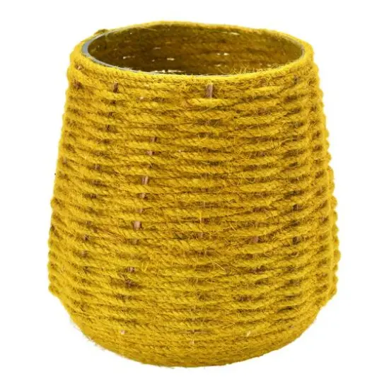 Hello Honey® 5.5" Mustard Hand-Woven Jute & Glass Votive Candle Holder {6}