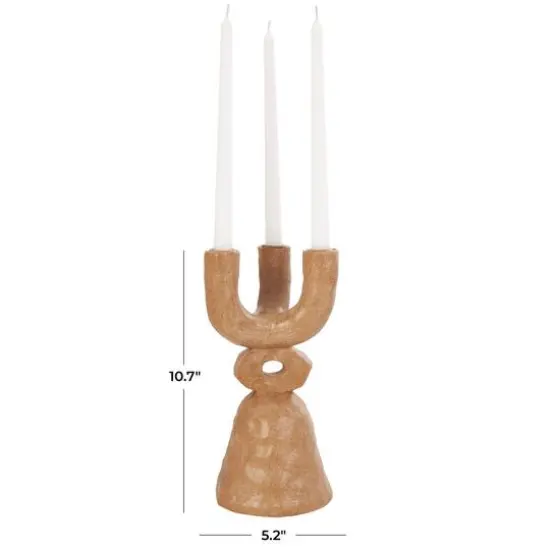 11" Brown Speckled Abstract Totem 3 Taper Candle Candelabra {10}