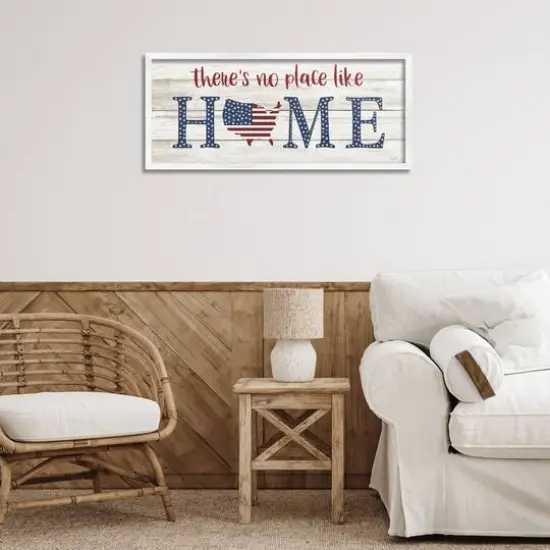 Stupell Industries Patriotic There's No Place Like Home Phrase Americana Framed Giclee Art White {3}